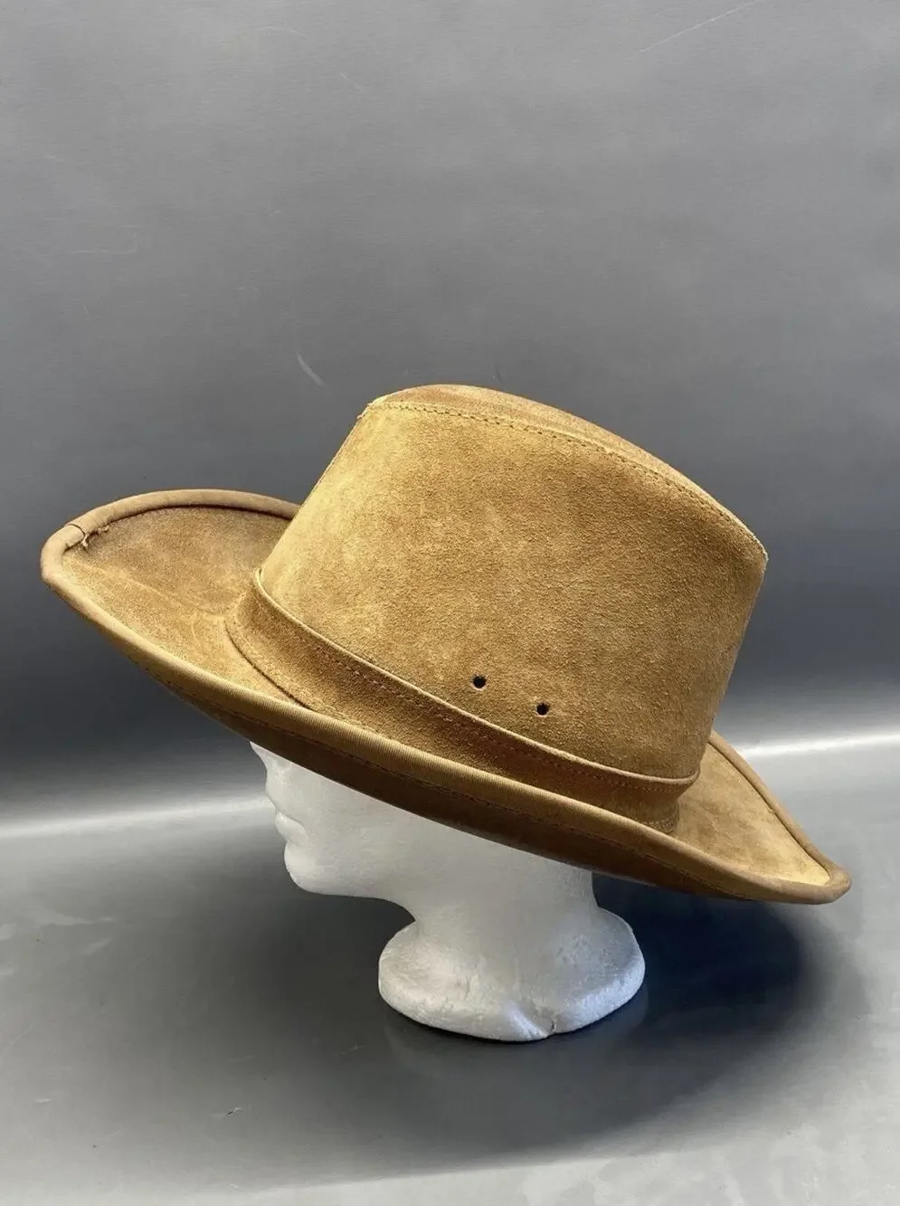 Vintage HENSCHEL Brown Suede Western Outback Boonie Hat Cowboy Leather Snaps